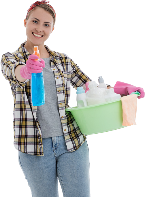 girl with cleaning tools